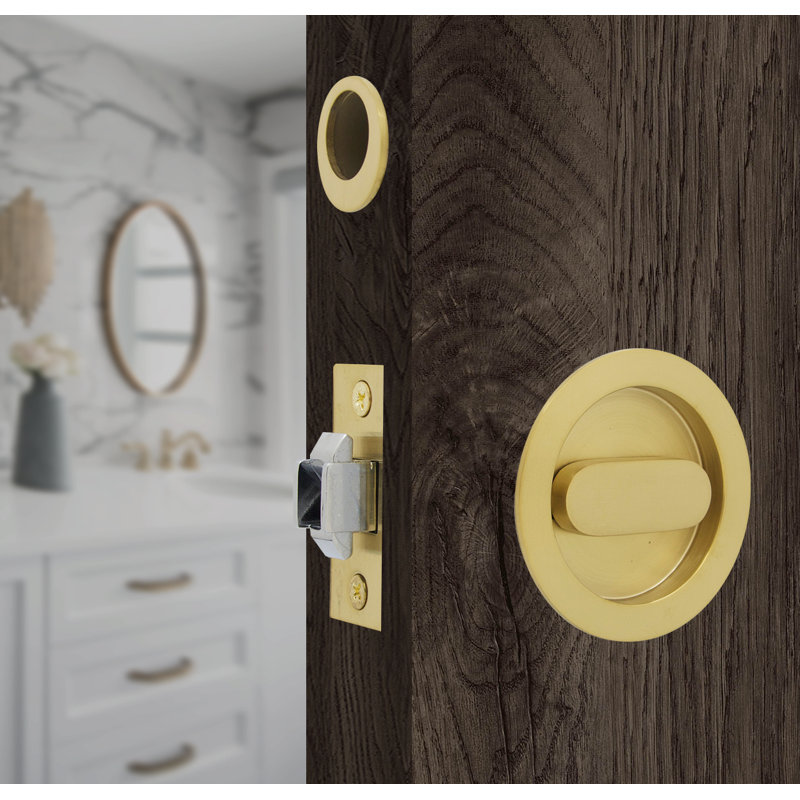 Pocket Door Hardware- Privacy with Finger Edge Pull, Polish Stainless Steel
