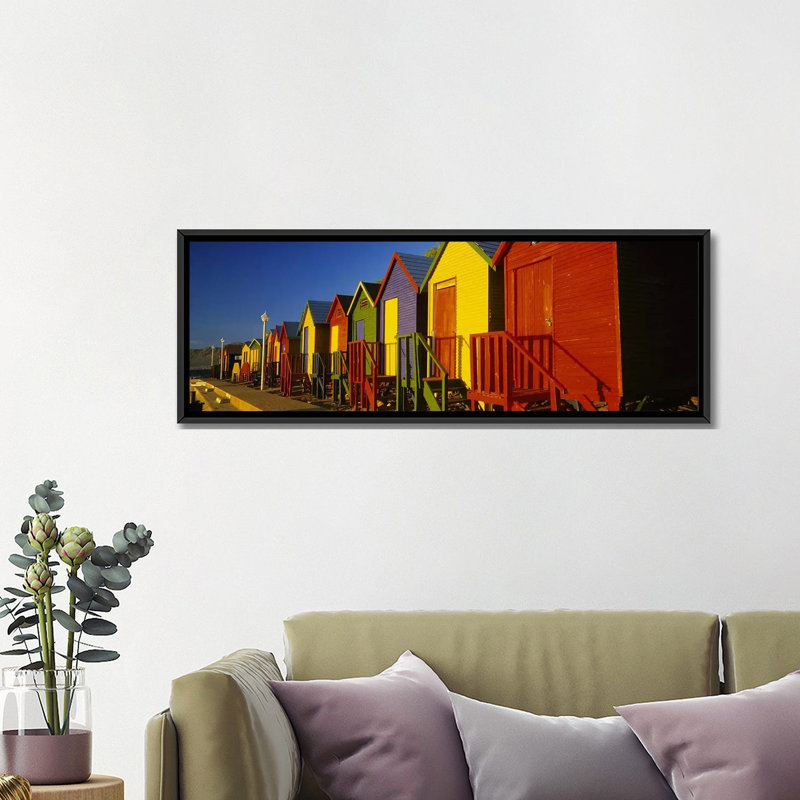 « huts » panoramique de plage en cape town, south africa, reproduction de photo sur toile, H 12 po x l 36 po x P 1,5 po