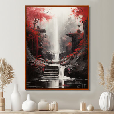 Red Tree Endless Waterfall Journey - Waterfall Canvas Art