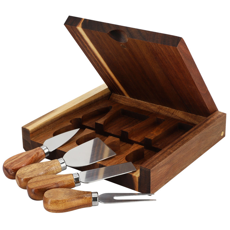  Ensemble de planche à fromage carrée 5 pièces en bois d'acacia