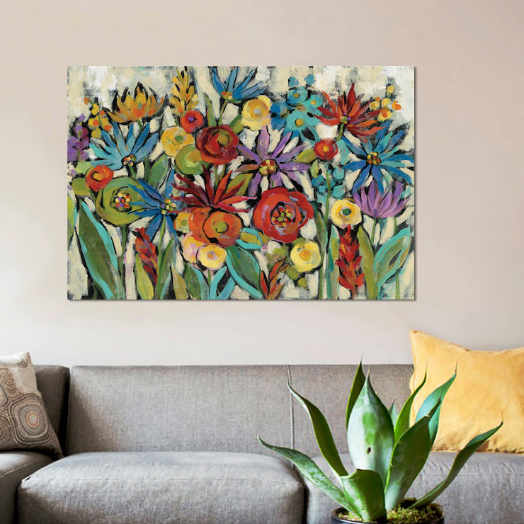 « confetti floral i », reproduction de peinture à l’aquarelle sur toile tendue, H 40 po x l 60 po x P 1,5 po, Pas de tapis