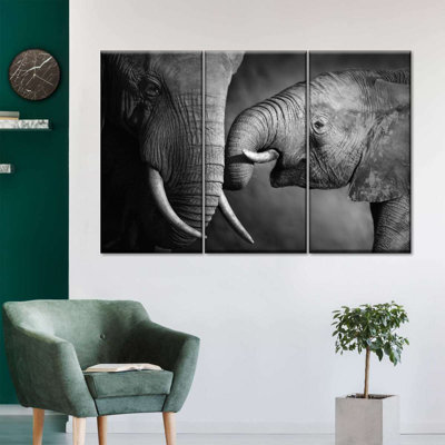 Éléphant 3 pièces d'affection sur toile
