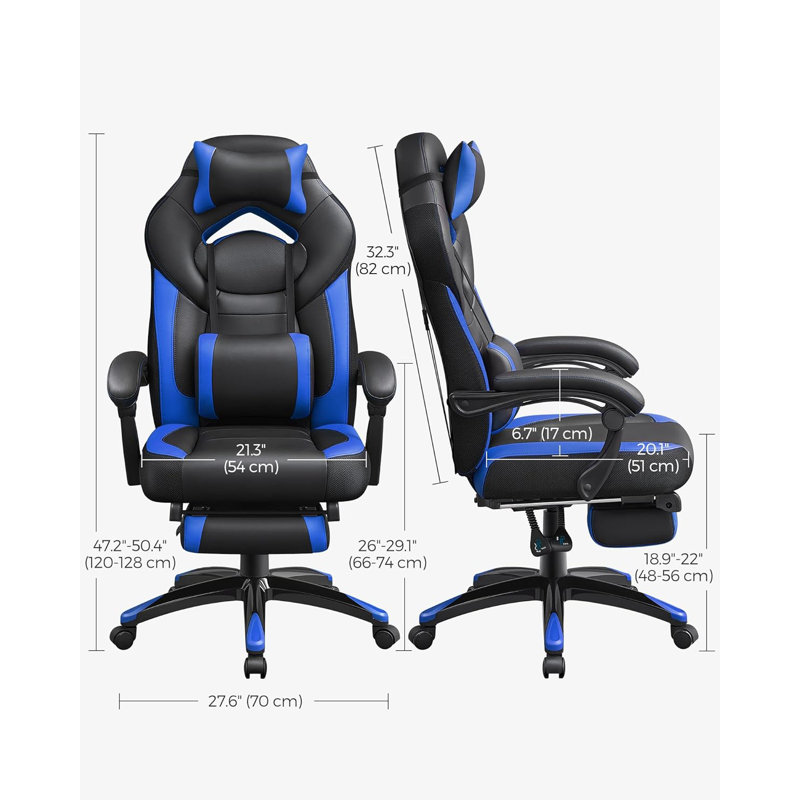 17 Stories Adjustable Faux Leather Swiveling PC & Racing Game Chair, Black/Blue