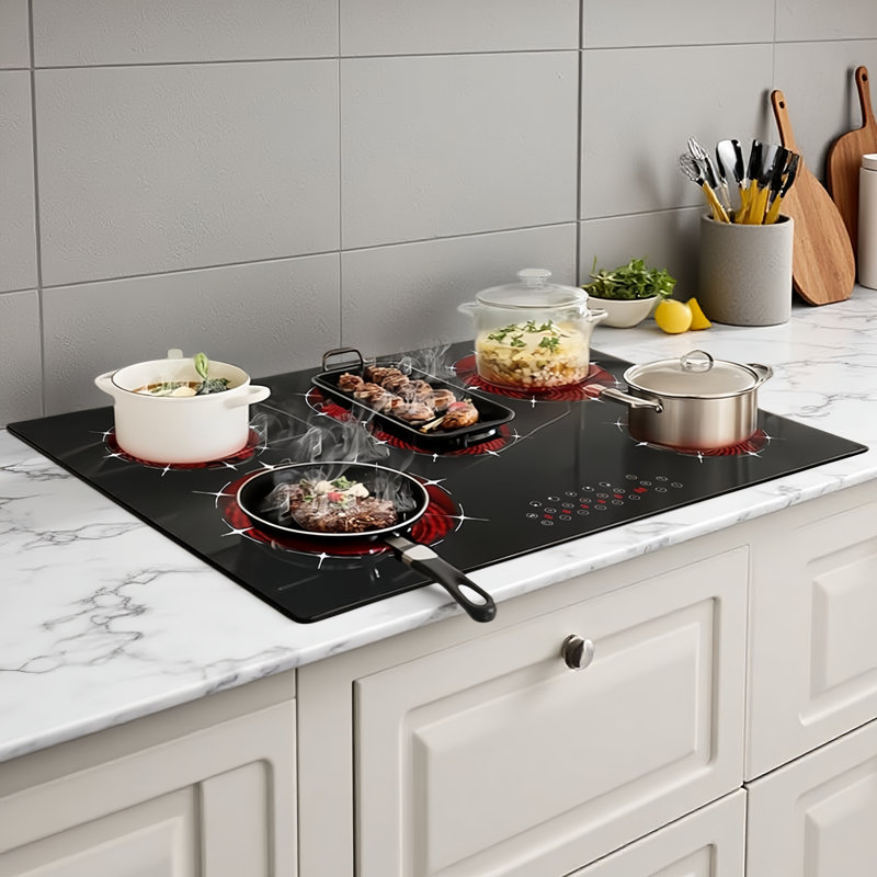Karinear 5 Burners Electric Cooktop, 30 Inch Ceramic Cooktop, Sensor Touch Control, Multi-functional, Lock, Timer, 8400W 220V~2400V (No Plug)