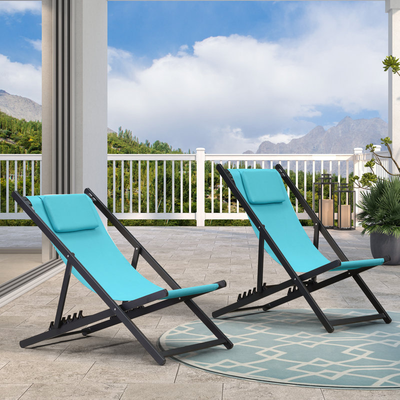 Chaise de plage inclinable avec coussins Hokku Designs, Bleu