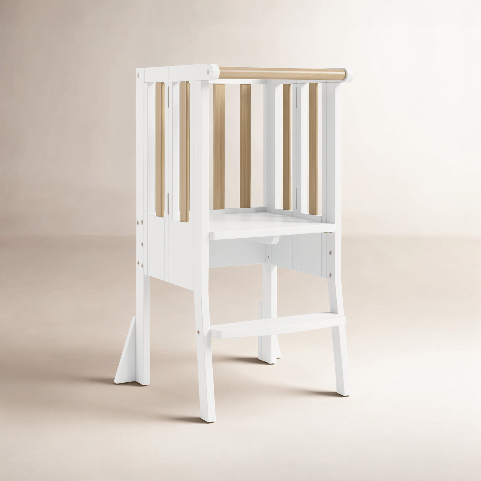 Foldable Step Stool, White/Driftwood