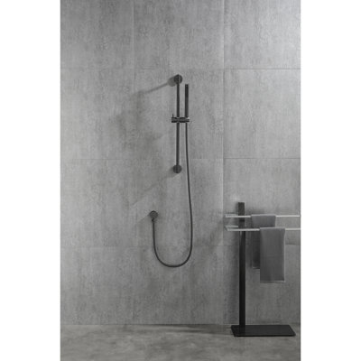 28-Inch Slide Bar Handheld Shower With 59-Inch Hose - Adjustable Height Head Nozzles, Stainless Steel Matte Black And Adjustable, Nozzles Strong Finish