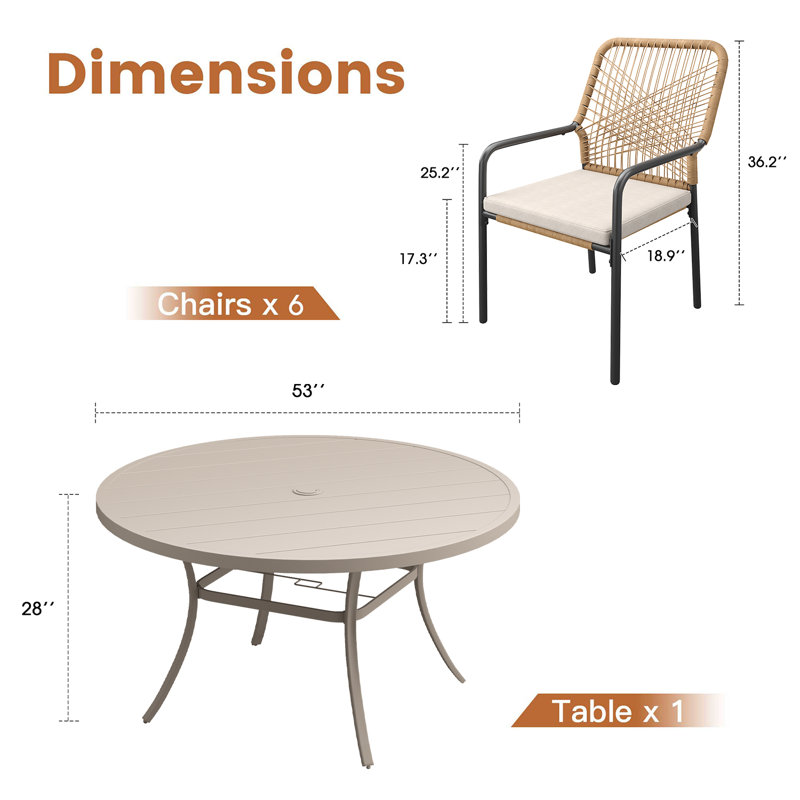 Dining Set With Round Table And Cushioned Wicker Chairs, Sandshell