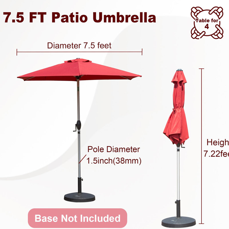 Parasol de patio de 7,5 pi, rouge brique et protégé contre l'eau, 6 nervures, manivelle inclinable pour la terrasse de jardin