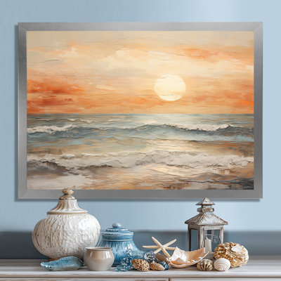 Beige And Golden Beach Sunset Paradise II - Coastal Sunset Canvas Art