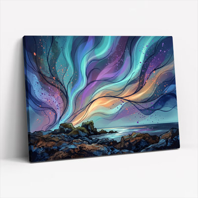 Art mural sur toile Gallery Wrap pour le salon, la chambre à coucher, le bureau ou le vestibule - Décoration murale décorative avec aurores boréales