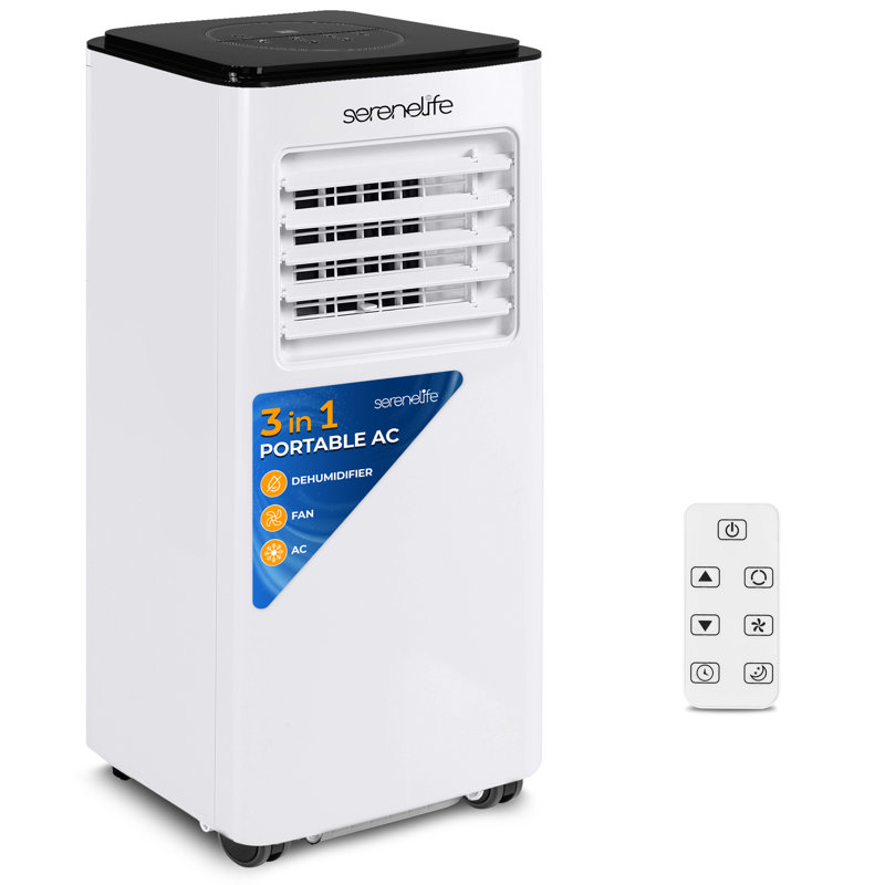 Climatiseur portatif à simple conduit SLACP803 Serenelife - capacité de 8 000 BTU (Ashrae) Unité de climatisation compacte pour la maison avec déshumidificateur intégré et modes de ventilation, avec ensemble de fixation pour fenêtre (blanc et noir)