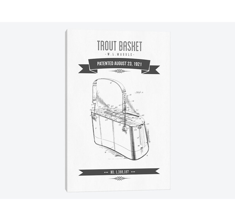 W.L. Marble Trout Basket Patent Sketch Retro (Charcoal) by Aged Pixel - Gallery-Wrapped Canvas Giclée, 18" H x 12" W x 1.5" D