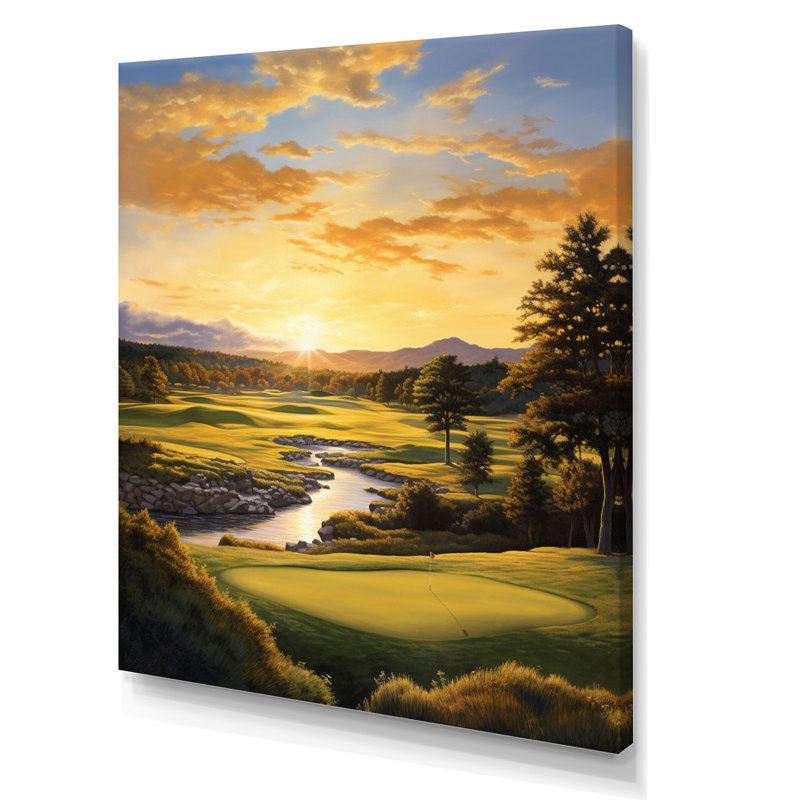 Rezac Golf Golden Hour Golf - Golf, reproduction d'art sur toile encadrée, H 32 po x l 24 po x P 1 po, Toile tendue