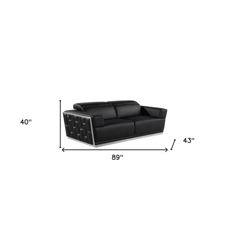 89" Black And Silver Leather Sofa