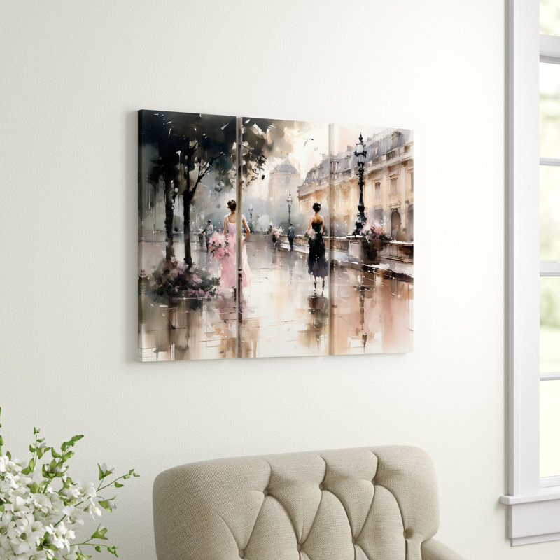 «Fashion Impressionist Elegance I» sur toile, reproduction de 3 pièces, H 28 po x l 36 po x P 1 po