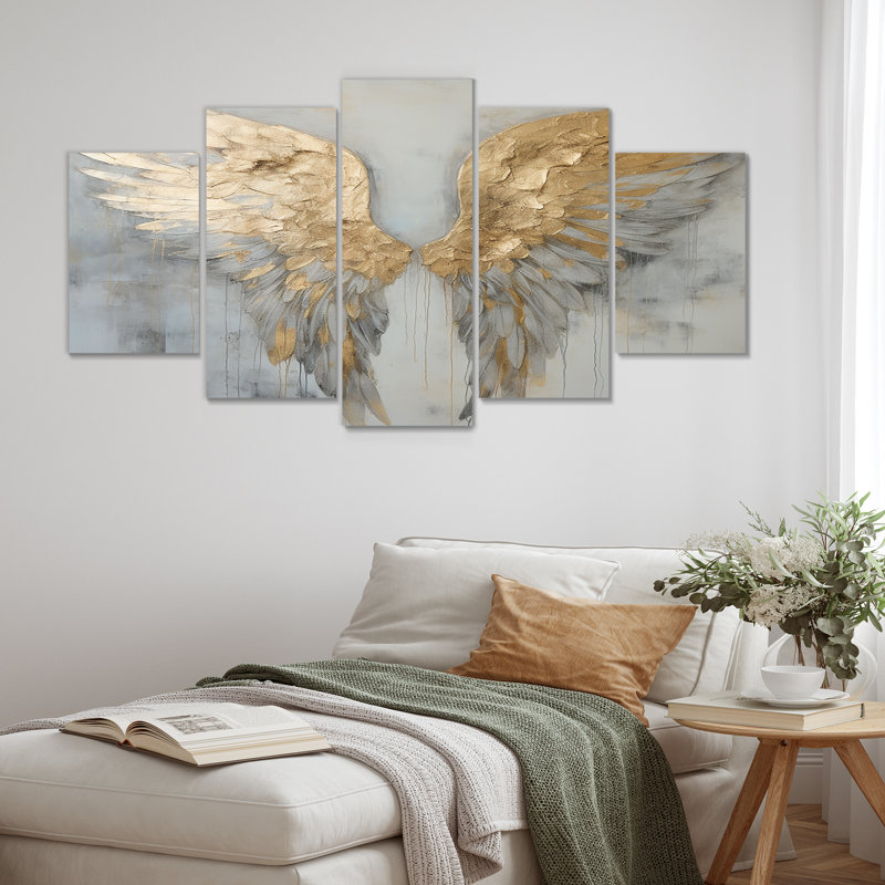 Dicha - Wings Angel Wall Art Decor 5 Piece, 32" H x 60" W
