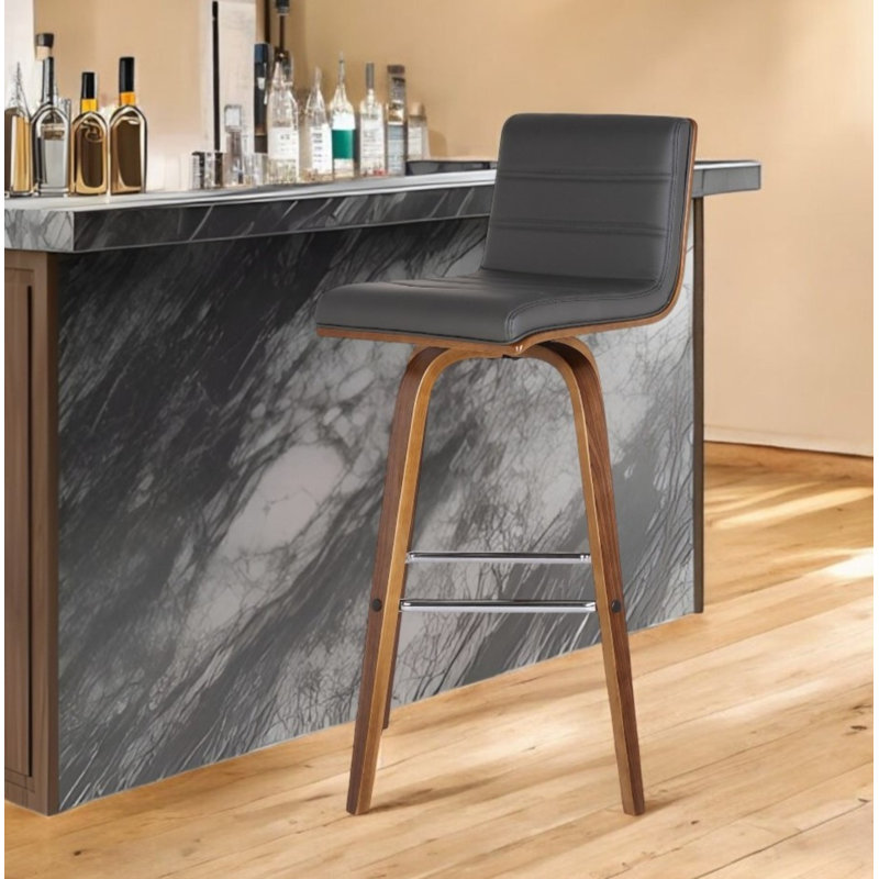 Chaise pivotante à dossier bas en bois massif avec repose-pieds, Très grand (siège d'une hauteur de 35 po), Gris / Brun