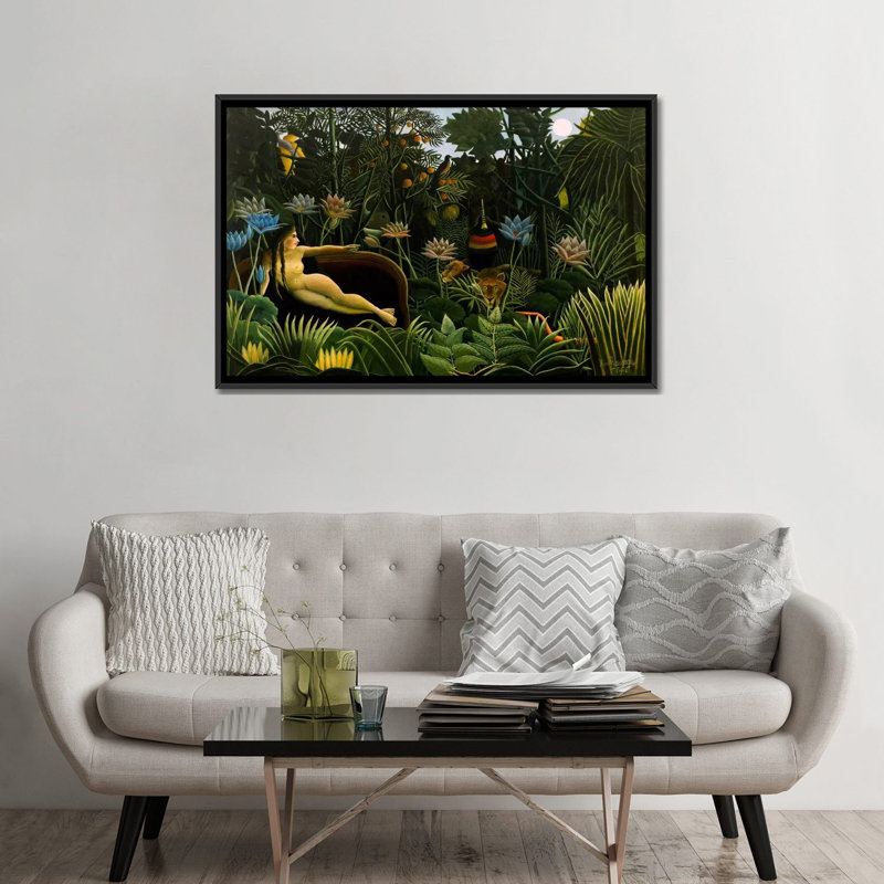 'The Dream 1910' by Henri Rousseau Painting Print on Canvas, 18" H x 26" W x 1.5" D, Black Framed Canvas, No Mat