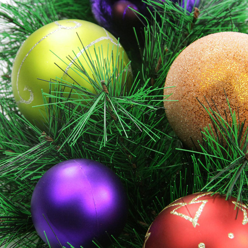 24-Inch Multicolor Ornaments and Pine Christmas Wreath