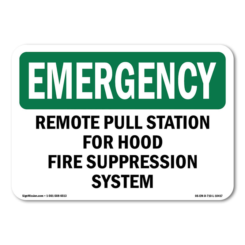 Remote Pull Station For Hood Fire Suppression Plastic Sign 14" X 10", 10" H x 14" W x 0.1" D