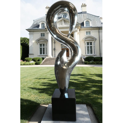 Grande sculpture abstraite en acier inoxydable sur base de marbre 35 po x 25 po x H 98 po