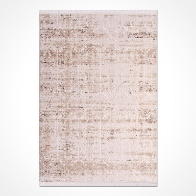 Modern/Abstract Cream Machine Washable Non-Slip Area Rug