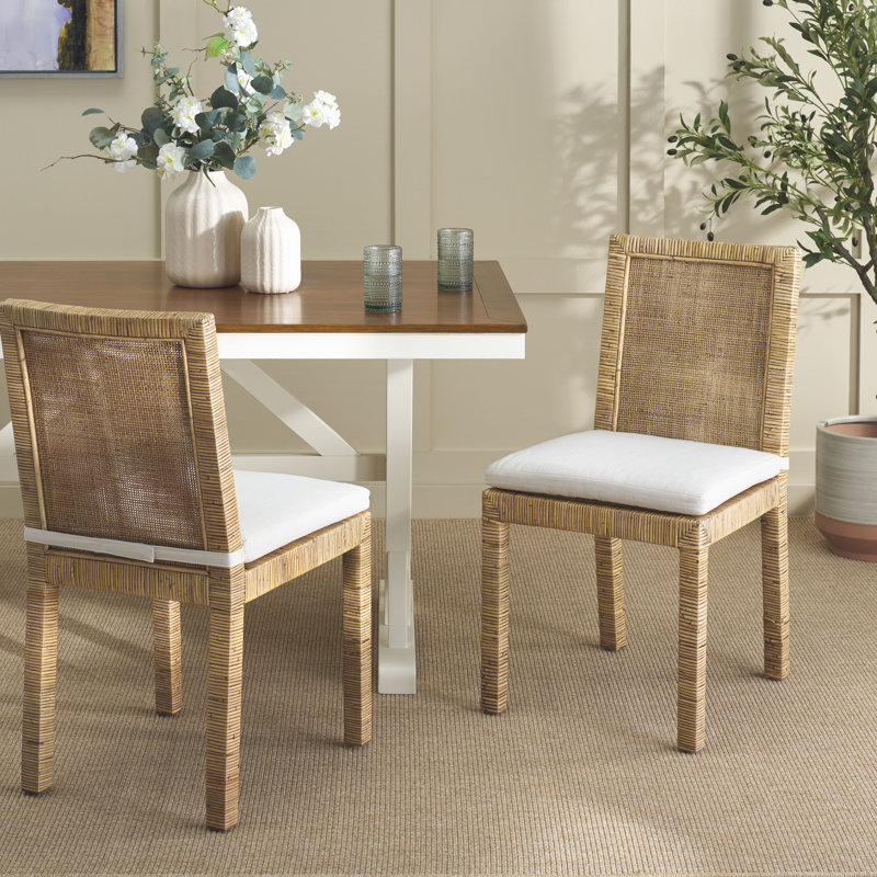 Elaina Woven Side Chair, White, Honey Brown Wash