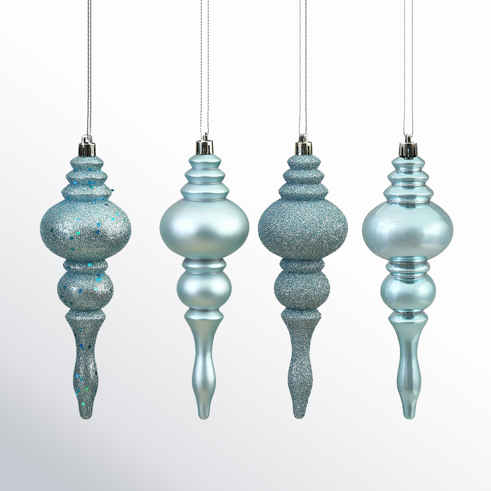 7" Finial Ornament 8/Pk, Baby Blue