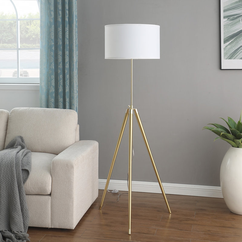 64" - 47"H Adjustable Height Brass/Shiny Gold Modern Tripod Floor Lamp for Living Room, Standing Lamp for Bedroom