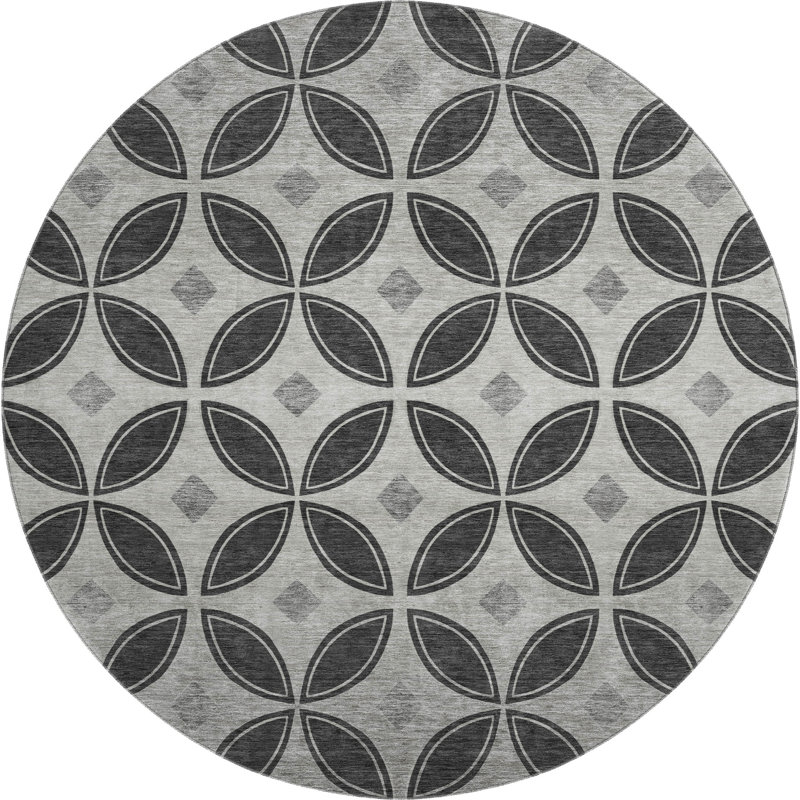 Premium Machine Washable Mayfield AMF2423 Geometric Rug, 8' Round, Black