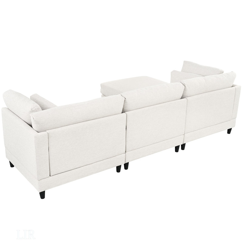 Canapé convertible en forme de L, canapé modulaire modulaire moderne avec repose-pieds mobile, ensemble de canapés 110 po à 4 places avec 5 coussins, conception à passepoil unique, canapé convertible en forme de L