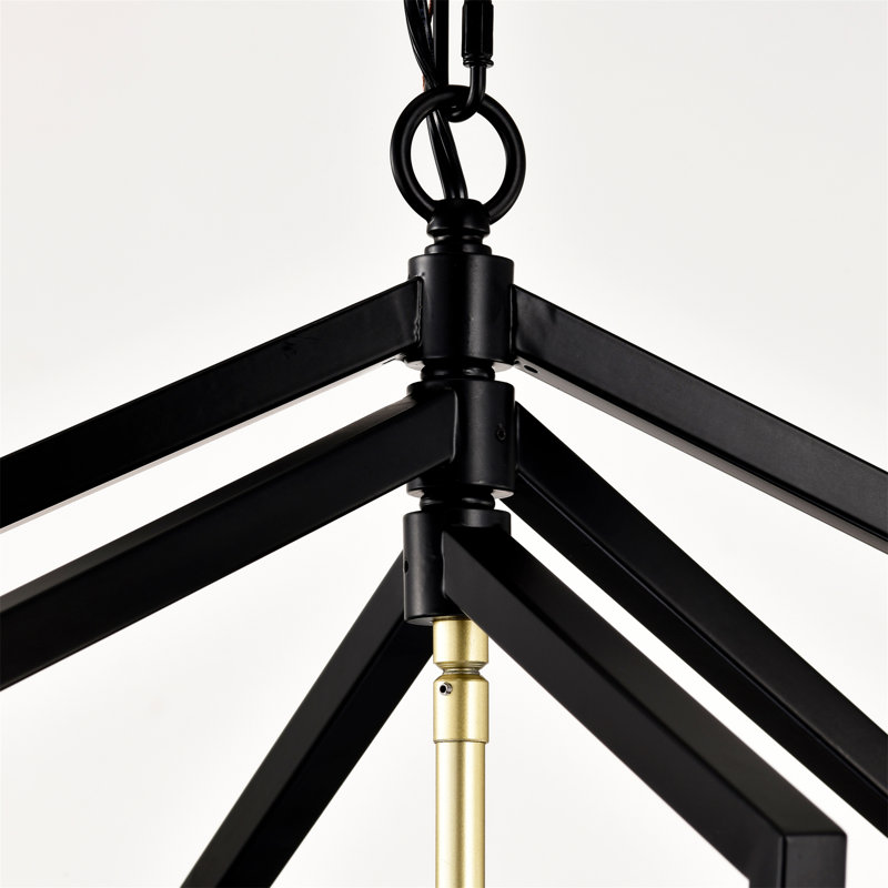 Black and Gold Metal Lantern 8-Light Farmhouse Chandelier