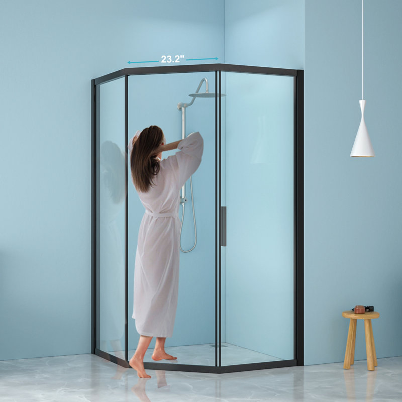 42" W X 76" H Diamond-Shaped Corner Shower Door, 5/16 In.(8Mm), Matte Black