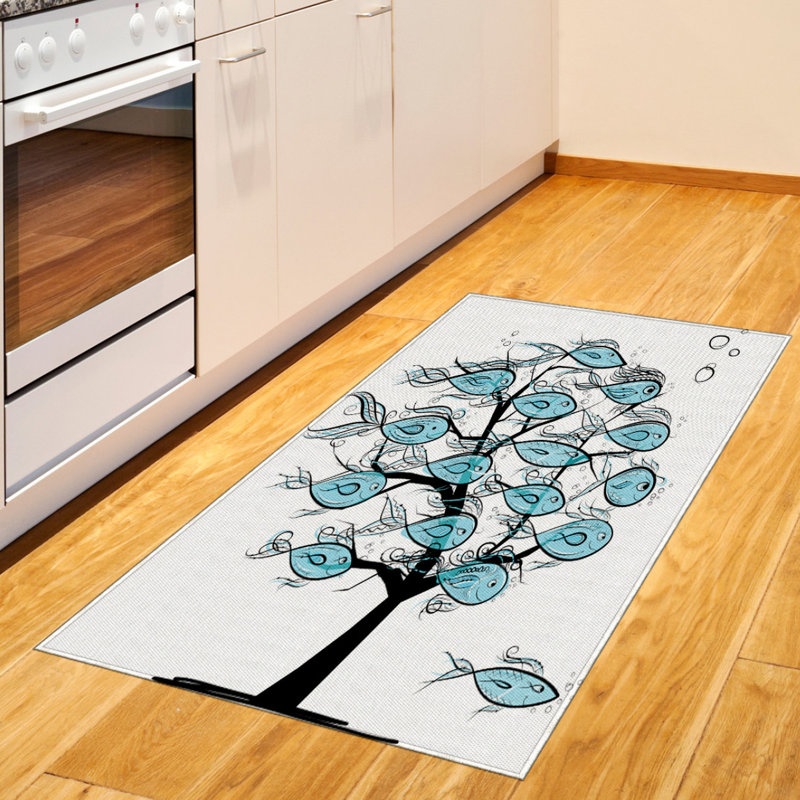 Tapis décoratif à poils longs en fibre de polyester à haute densité Fish, Rectangle 2 pi 7 po x 5 pi