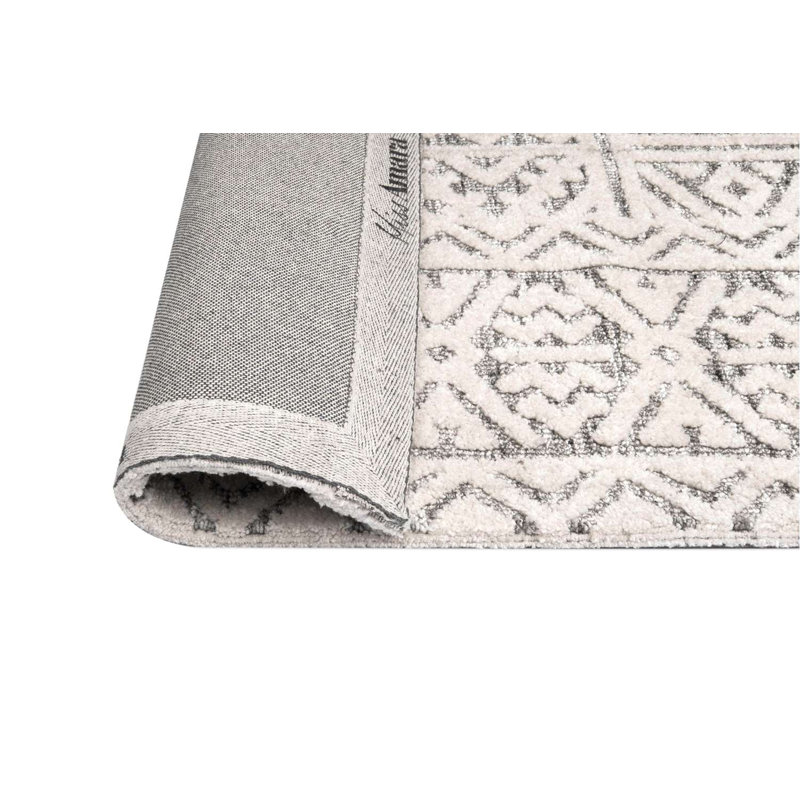 Tapis gris en microfibre tissé à la machine Cynthy, Tapis de couloir 2 pi 7 po x 10 pi