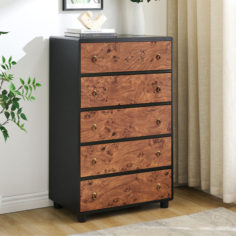 Commode 5 tiroirs, commode moderne avec poignée rétro et profil incurvé