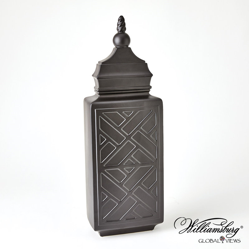 Chinoiserie Handmade Ceramic Jar, Matte Black, 30" H x 10.5" W x 6" D