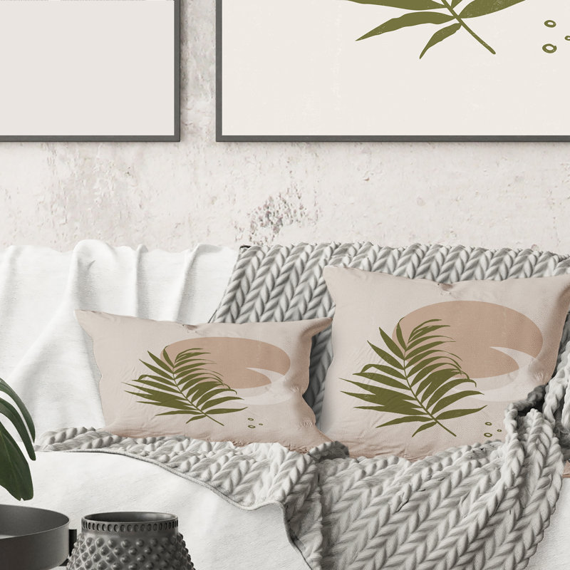 Rectangle, abstrait soleil et lune avec feuille verte II - coussin décoratif imprimé moderne