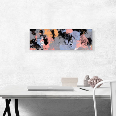 Noir, rose, mauve, gris, moderne, reproduction d'art sur toile panoramique