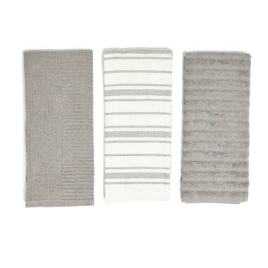 New 2-PK KitchenAid Cotton Terry Kitchen Towels White w/ Taupe