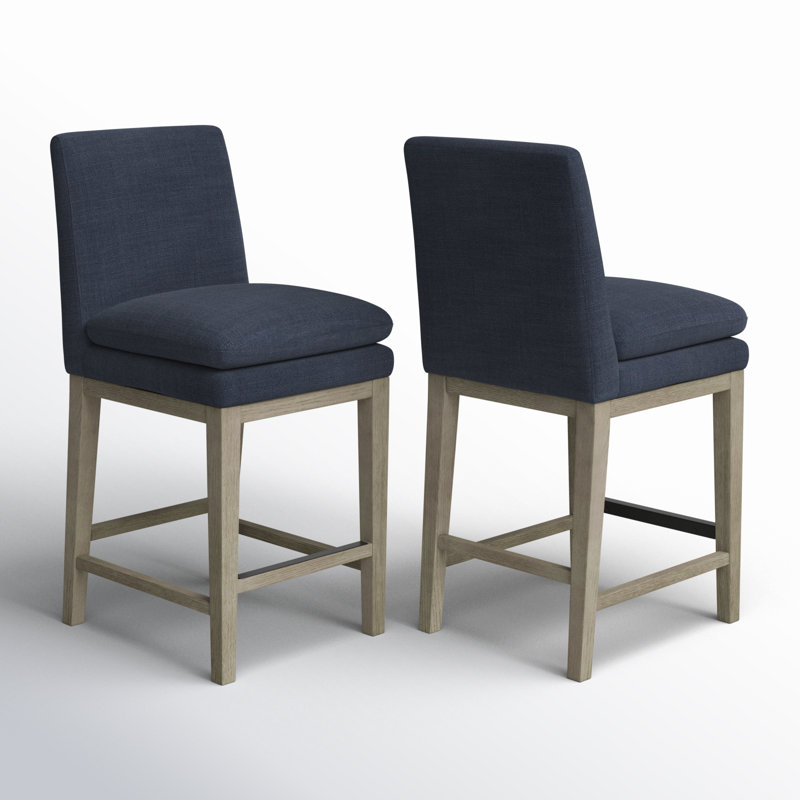 Bethea Upholstered Counter Stool (Set of 3), Effie Insignia Blue Performance Linen