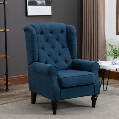 Chaise d'appoint capitonnée à dossier haut avec oreilles | L 29,2 po x P 33,8 po x H 40,2 po | Tissu | 1pièce | Chaise d'appoint | Bleu | Capitonné