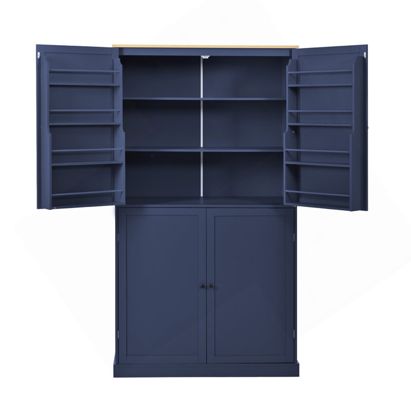 40.2X20x71.3Inch High Freestanding Kitchen Pantry Large Cupboard Storage Cabinet With 2 Drawers, 2 Adjustable Shelves, 8 Door Shelves For Kitchen, Dining Room,Blue