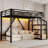 Twin XL Loft Bed with Storage Stairs, Shelves & Built-in Wardrobe, USB Ports & LED Lights, Noise-Reduced, Natural Wood-33810122-33810115
