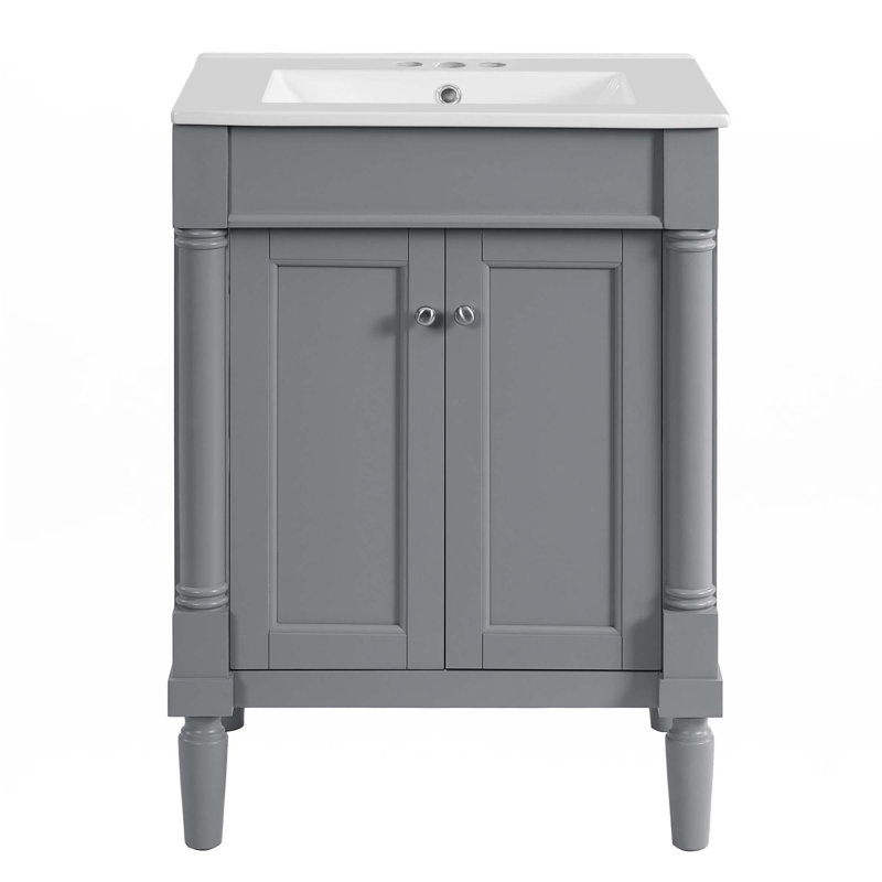 Meuble-lavabo 24 po avec lavabo supérieur, Gris, Argent argent