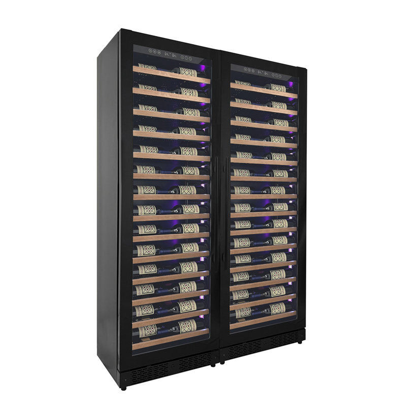 Allavino Reserva Series 134 Bottle Dual Zone Black Side-by-Side Shallow Wine Refrigerator with Wood Front Shelves