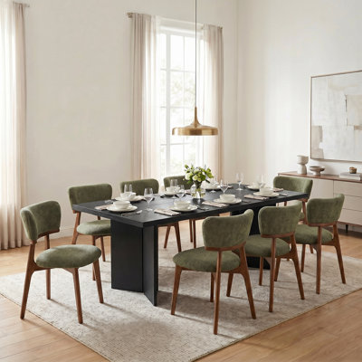 Amiliana 2-8 Person Wooden Rectangular Dining Table With Upholstery Dining Chairs