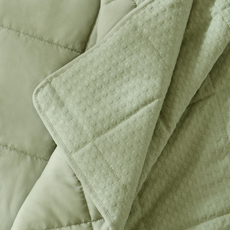 Ensemble de courtepointe texturée Mina Waffle Weave, Courtepointe simple / simple TG + 1 taie décorati, Vert