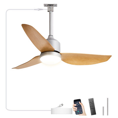 Ventilateur de plafond d'extérieur imperméable avec lumière, ventilateur suspendu en nickel de 42 po pour les patios, pavillon de jardin - ventilateur à brancher avec télécommande et application, 3 TAC, 6 vitesses